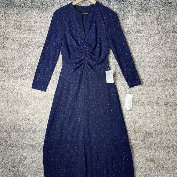 Maggy London Keyhole Neck Long Sleeve Cocktail Dress in‎ Navy Size Dress 10 - Picture 2 of 8